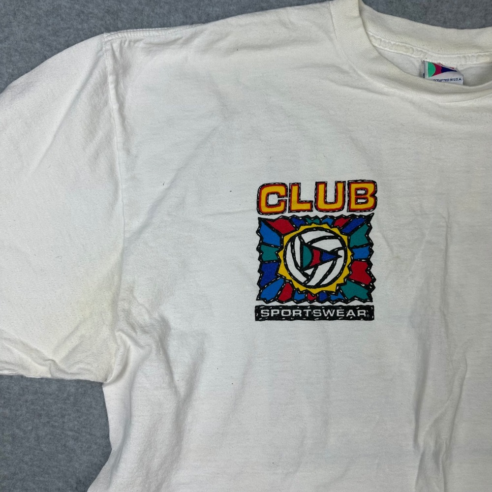 Vintage 1993 Club Sportswear Volleyball T Shirt White XXL Mens 90s Single Stitch